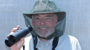 The author, birding in black fly country (photo Prudy Bowers)